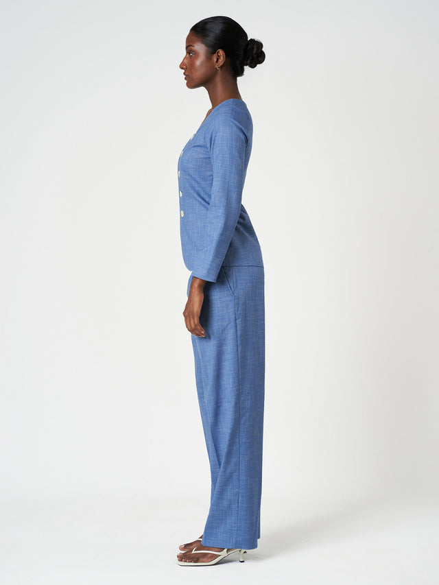 Checks Tailored Top & Wide-Leg Trouser Set