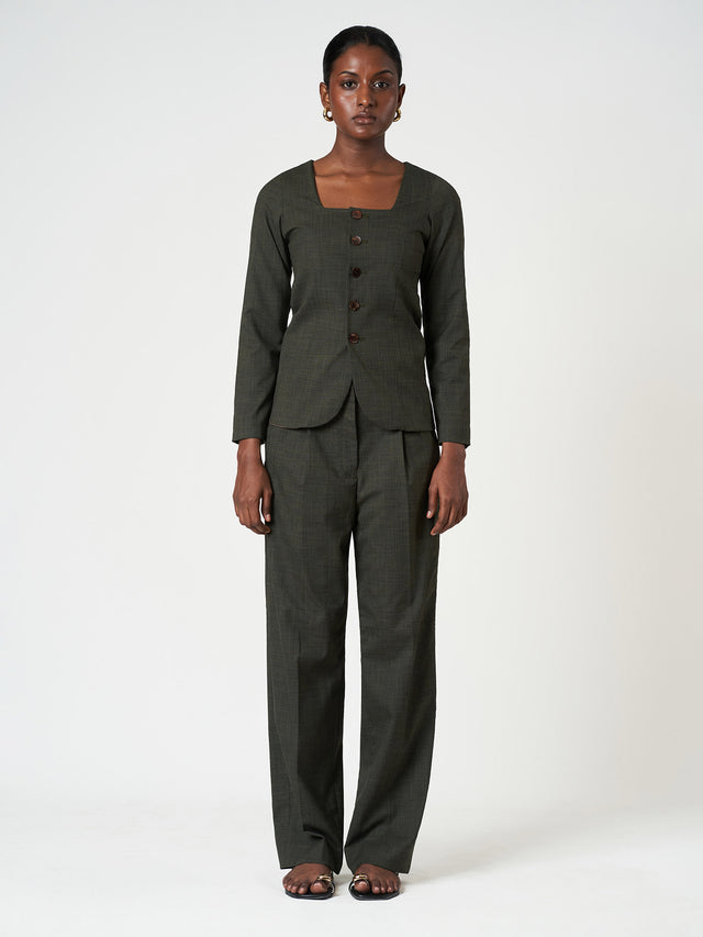 Checks Tailored Top & Wide-Leg Trouser Set