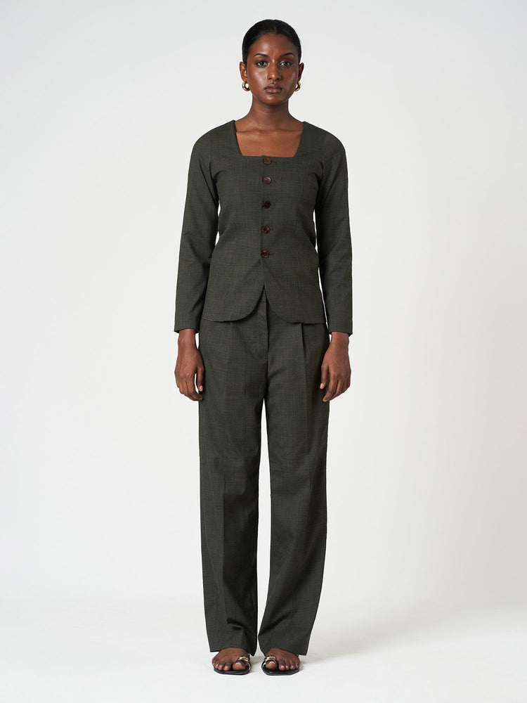 Checks Tailored Top & Wide-Leg Trouser Set