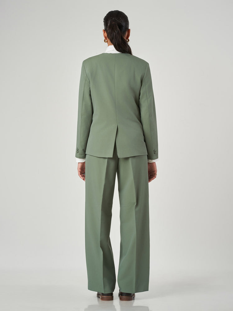 Women’s Sage Green Collarless Single-Breasted Formal Suit
