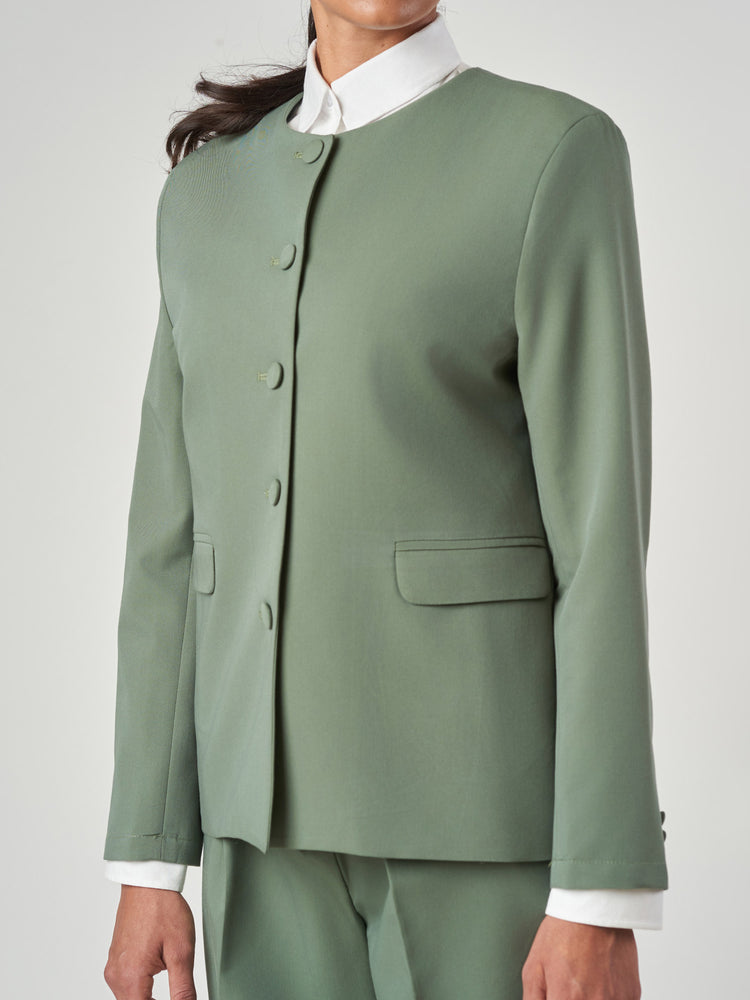 Women’s Sage Green Collarless Single-Breasted Formal Suit