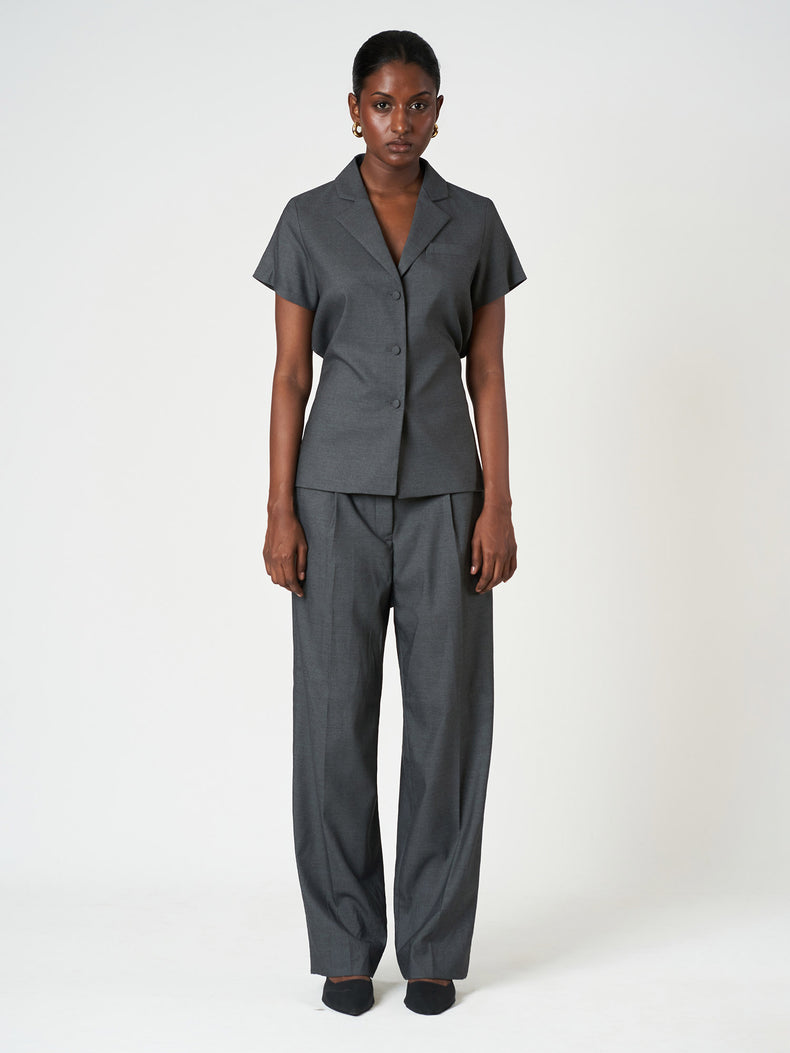 Grey Single-Breasted Tailored Trouser Suit Set