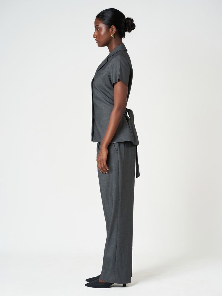 Grey Single-Breasted Tailored Trouser Suit Set