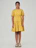 Yellow Floral Printed Cotton Puff Sleeve Frock