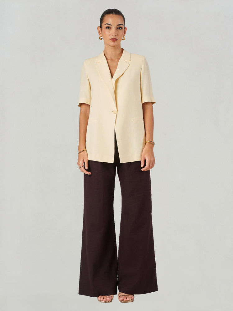 Beige Short Sleeve Linen Blazer